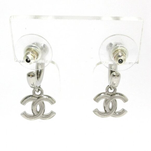 Auth CHANEL - Silver Clear Rhinestones Earrings - Picture 6 of 7